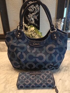 EUC 2013 Coach Op Art Dot Signature C's Tote with Matching Wallet